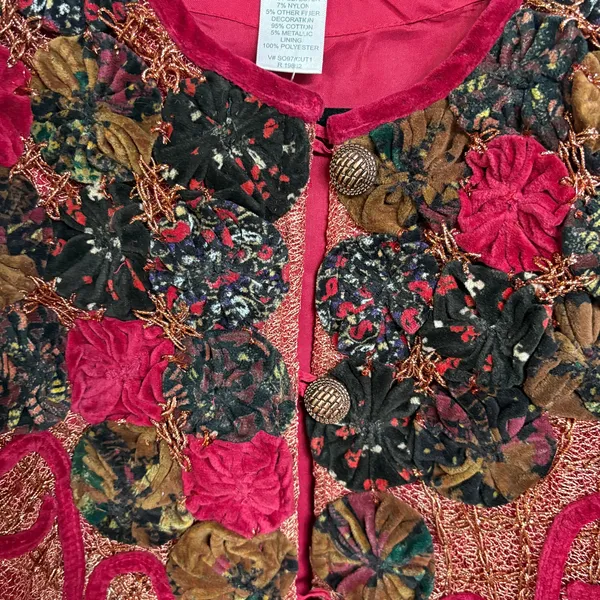 Velvet Red Jacket Witch Patchwork Medieval Bohemian Tapestry Ren Faire Medium - Image 5