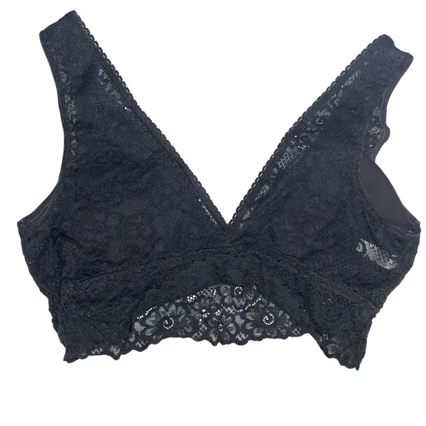 SO Intimates Black Floral Lace V-Neck Bralette Wireless Size Medium - Image 2