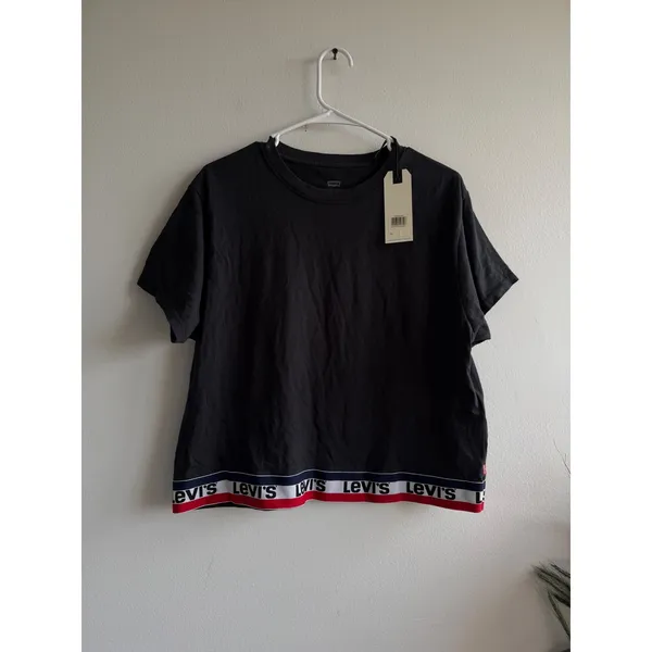 Levis Womens Black Cropped Logo Hem T-Shirt Short Sleeve Crew Neck 393890027 XS - Image 2