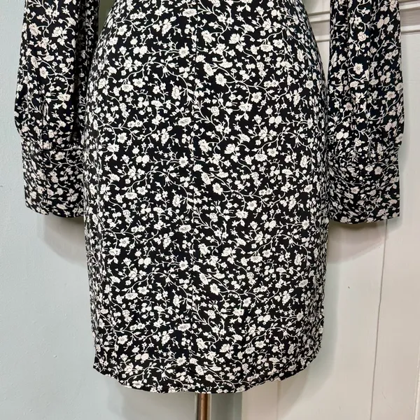 Lulus Fall Into You Black Floral Print Long Sleeve Wrap Dress Medium - Image 9