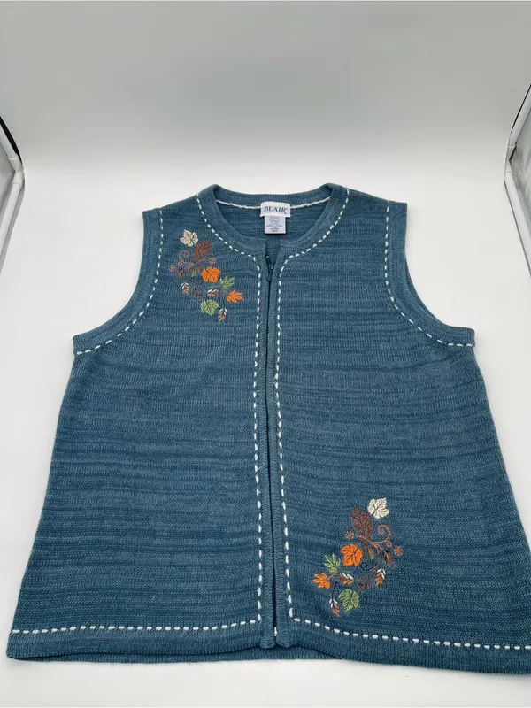 Vtg 90s Blair Womens Sweater Vest Fall Embroidered Full Zip Cottagecore Large - Image 6