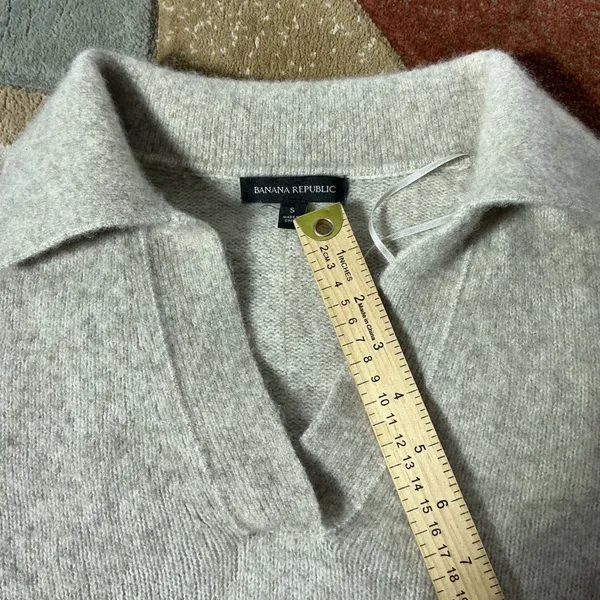 Banana Republic Johnny Collar Yak Wool Sweater Womens Small Oatmeal Marled Polo - Image 4