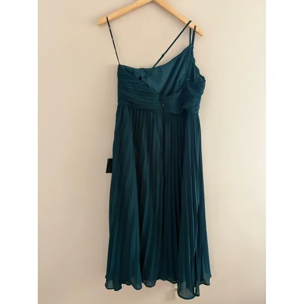 Lulus Wondrous Muse Emerald Pleated One-Shoulder Midi Dress Size XL NWT Wedding - Image 4