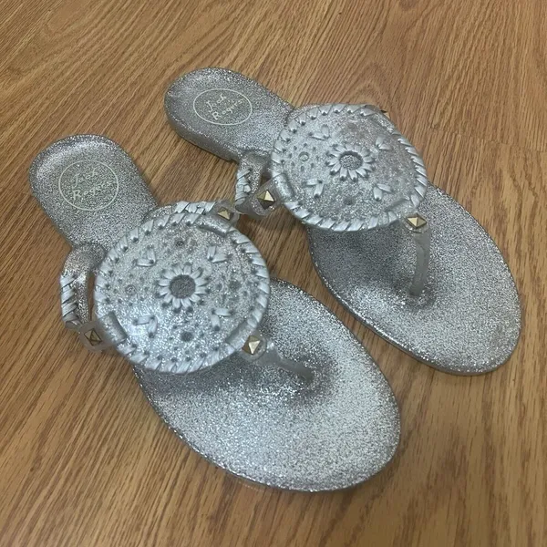 Jack Rogers Silver glitter medallion jelly thong sandals size US 9 - Image 2