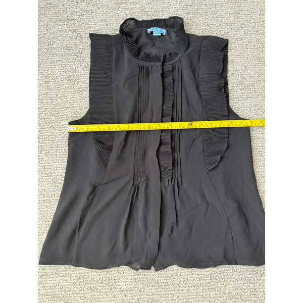 CeCe Black Sleeveless Pleated Ruffle Mock Neck Blouse Top‎ Small - Image 4