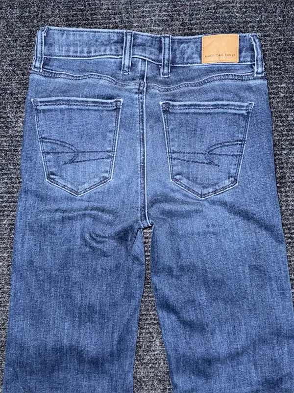 American Eagle Women’s Festival Flare Jeans Dark Wash Split Hem Seam Sz 00 Boho - Image 4