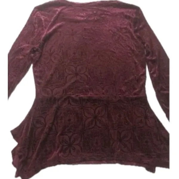 Ivanka Trump Peplum Top Womens S Wine New Burnout Velvet Long Sleeve I78TNHFE - Image 9