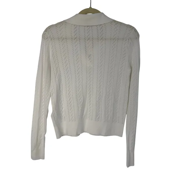 Madewell Pointelle-Stitch Polo Sweater Ivory Johnny Collar Knit Top Medium NWT - Image 4