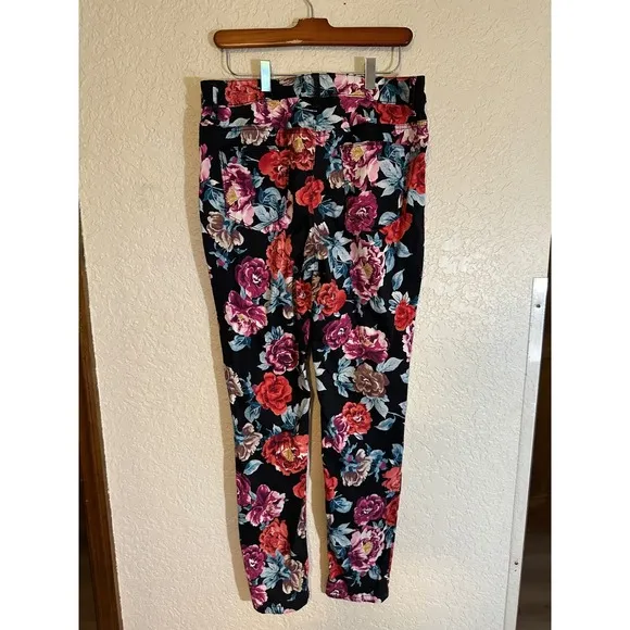 Chicos‎ Black Sateen Rose Floral So Slimming Pants 8 Stretch Slim Fit Casua - Image 9