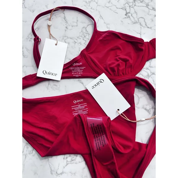 NWT Quince Cherry Red Italian Demi Bikini Top & Low Rise Bottom Set Size Small - Image 3