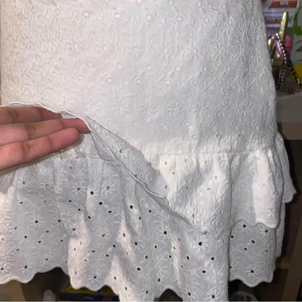 Zara 90s vintage girly whimsical white lace tiered eyelet mini skirt w/ ruffles - Image 4
