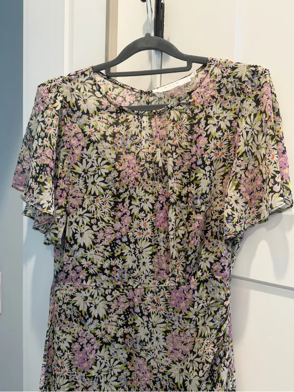 Astr Asymmetrical Floral Midi Dress in Pink and Black - Image 2