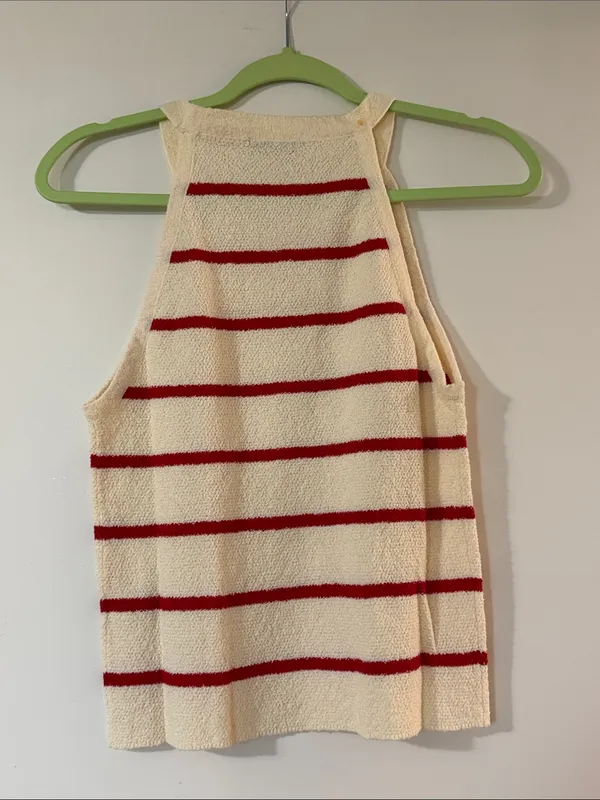 NWOT Zenana Outfitters Cream Sweater Tank with Red Stripes - Image 4