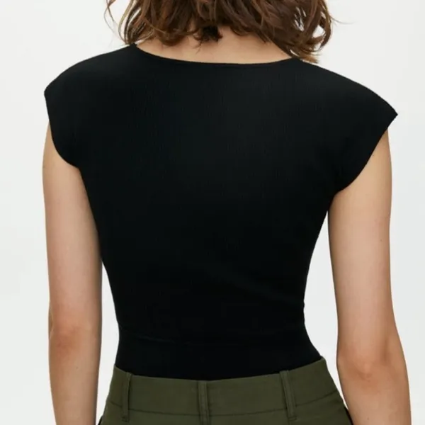 Aritzia Wilfred Cut-Out Knit Top in Black (Size S) - Image 4