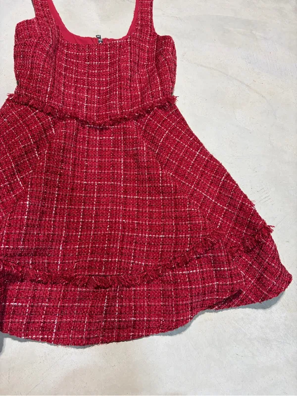 Altar’d state NWT Red Tweed Fit-and-Flare Dress burgundy small MSRP$82 - Image 5