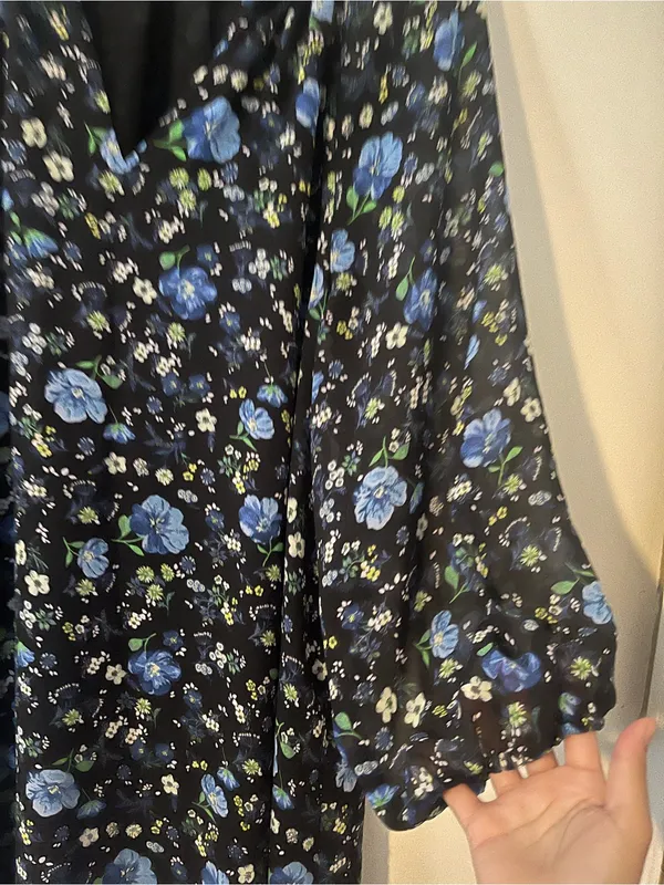 Banana Republic Blue Black Floral Long Sleeve Mini Dress XL Office Career - Image 3