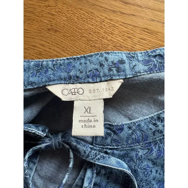 Cato Est 1946 Women Size XL Blue Paisley Shirt Top Tie Neck Career Office City‎ - Image 9