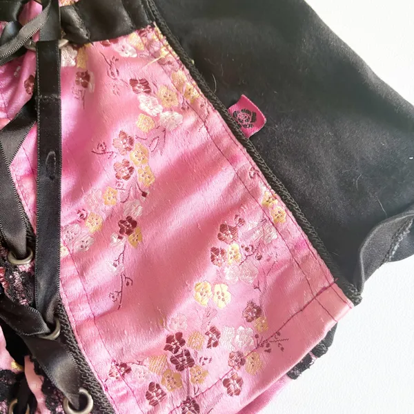 Tripp NYC Womens Y2K Pink Floral Brocade Lace Up Mall Goth Punk Corset Top XL - Image 2