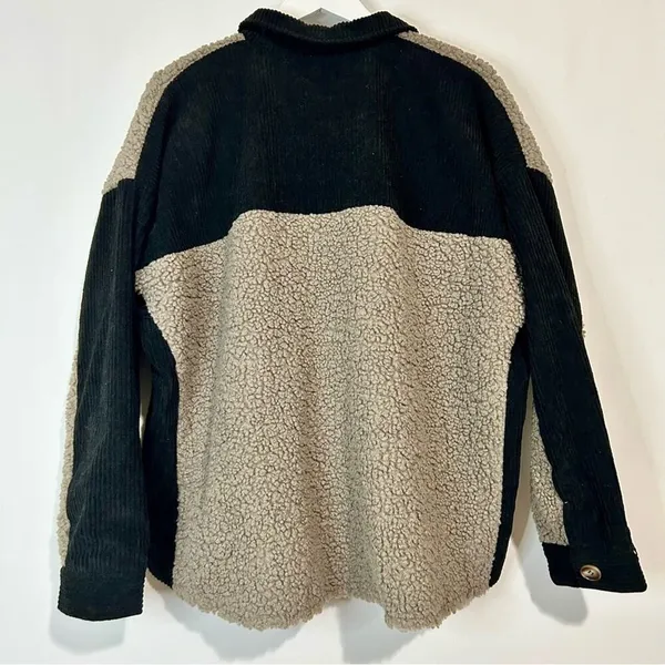 PROMESA Women's Contrast Button Down Sherpa Jacket Grey Black Size Medium FLAW - Image 9