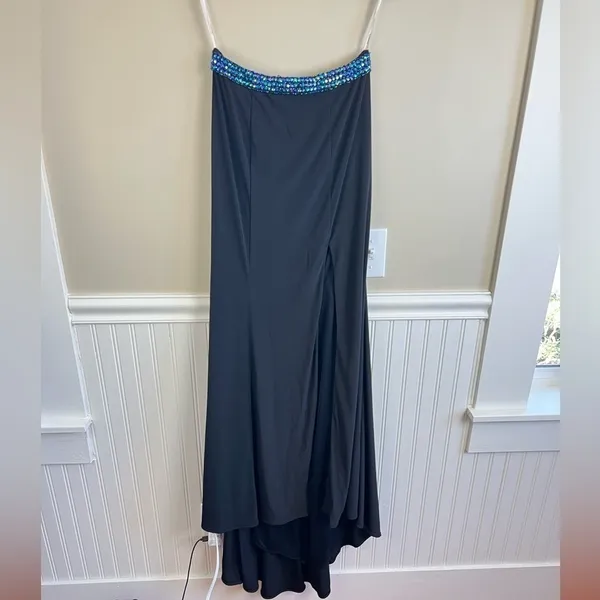 Tiffany Designs Black Formal Maxi Skirt Beaded Waist High Slit Train Size 4 - Image 9