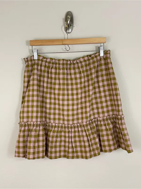 Madewell‎ Gingham Crinkle Ruffle Mini Skirt Size Large Boho Cottagecore - Image 4