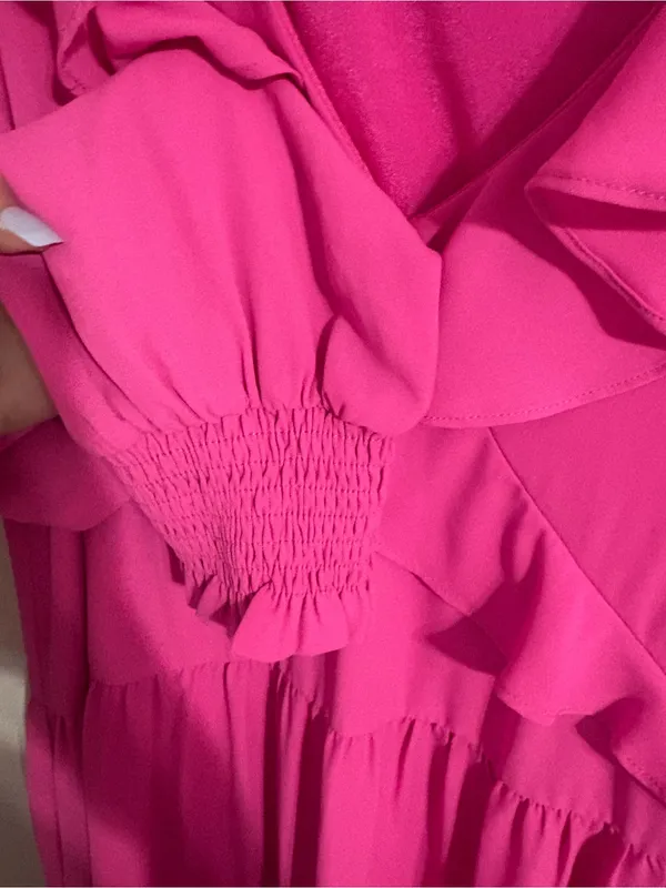 JADE by Jane Alan Pink Ruffle Tiered Long Sleeve Mini Dress Smocked Cuffs Girly - Image 4