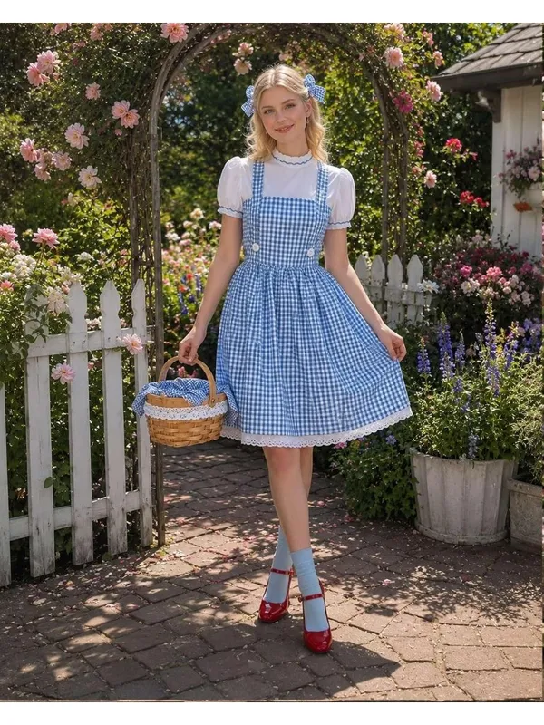 Adult Blue Plaid Dress OZ Halloween Costume w/ Accessories MEDIUM - Image 5