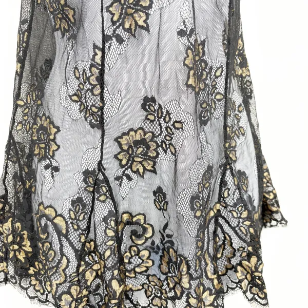 Fredericks of Hollywood Womens Black Gold Floral Lace Whimsigoth Babydoll Slip M - Image 3