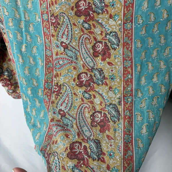 Tunic Top Women’s Boho Paisley 3/4 Sleeves Blouse Multicolor Embellished Medium - Image 4