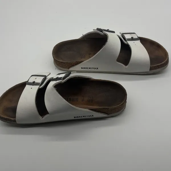 Birkenstock Arizona White Birko-Flor Two Strap Slide Sandals Womens 40 L9 M7 - Image 5