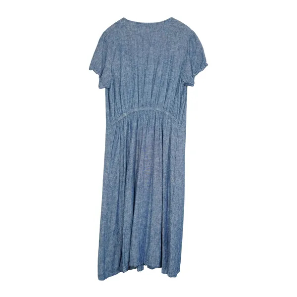 Old Navy Women's Blue Linen Blend Button Front V-Neck Short Sleeve Midi Dress - Image 6