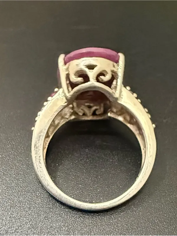 925 Silver Natural Ruby Gemstone Cocktail Ring Size 7.5 Pink - Image 14