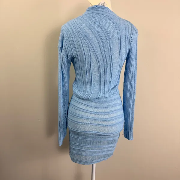 Peppermayo Angels Wing Mini Dress Light Blue Distressed Knit Cutout S/M NEW - Image 4