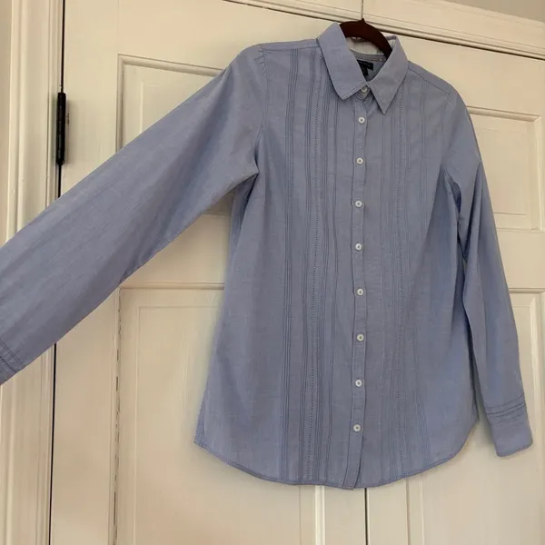 Tommy‎ Hilfiger Women’s Size 6 Blue Pintucked Button Down Shirt Blouse Cotton - Image 7