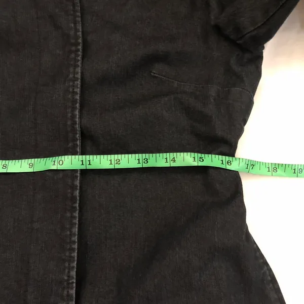 Apostrophe 2000s Y2K Goth Grunge office siren core Black denim fitted blazer jacket belted tie waist 3/4 sleeve & pockets-Size S Measurements in pics Excellent condition - Image 7