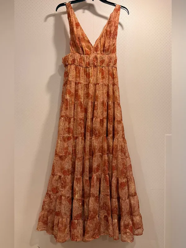 Let Me Be Floral Jacquard Tiered Maxi Dress in Rust-Pink - Image 5