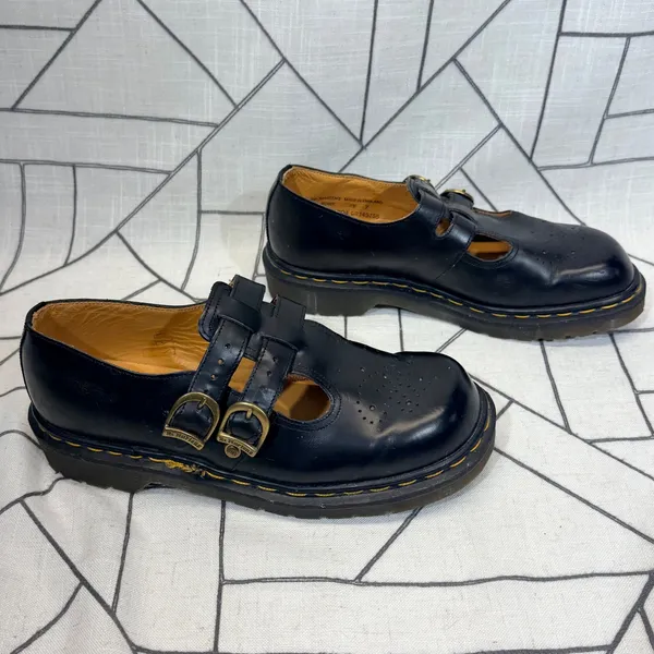 Dr. Martens 8065 Mary Jane SZ 7 Black Leather Made in England Double Buckle VTG - Image 2