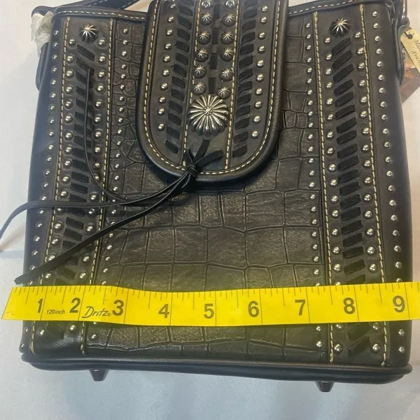 Montana West Black Crocodile Embossed Studded Crossbody‎ Shoulder Bag - Image 9