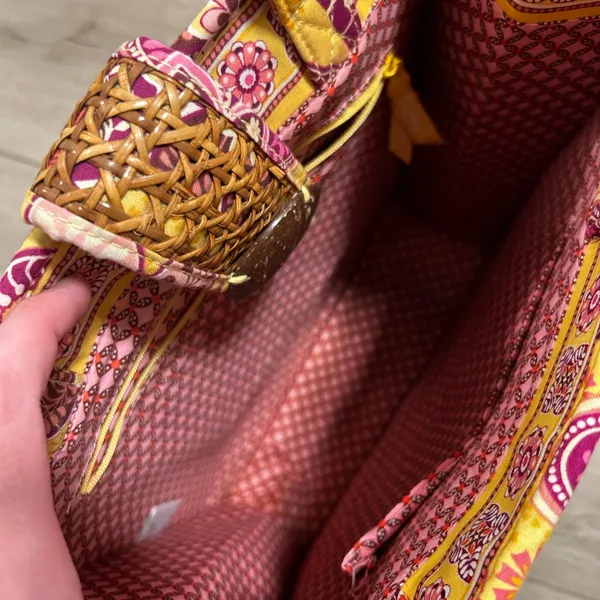 Vera Bradley Paisley Rattan Straw Wicker‎ Weave Tote Bag Floral Yellow Boho - Image 7