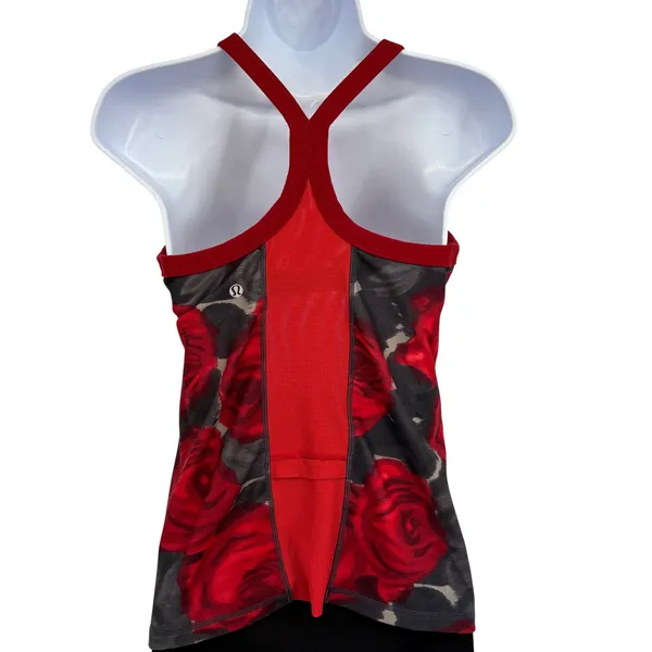 Lululemon Tank Top Women 6 Red Rose Print Racerback Shelf Bra Rare Gym‎ Yoga - Image 2