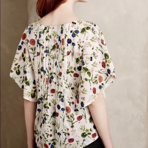 Anthropologie MAEVE Maya Floral Fluttered Top Blouse Strawberry Fruit Berries 2‎ - Image 9