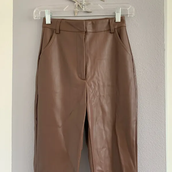 Meshki Tyra Straight Leg Faux Leather Pants Chocolate - Image 8