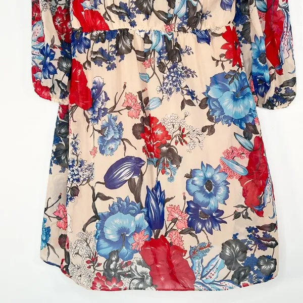 Honey Punch Nude Multicolor Floral Print Flowy Long Sleeve Dress Lulus Womens M - Image 9