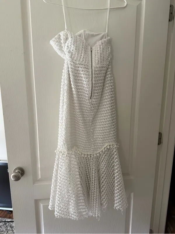 Hello Molly White Strapless Crochet Mermaid Midi Dress - Image 6