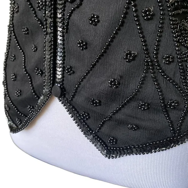 Vintage Silk Beaded Sequin Waistcoat Vest Black - Image 6