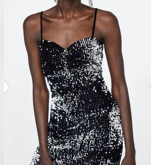 ZARA Black Sequin Mini Dress - Image 2