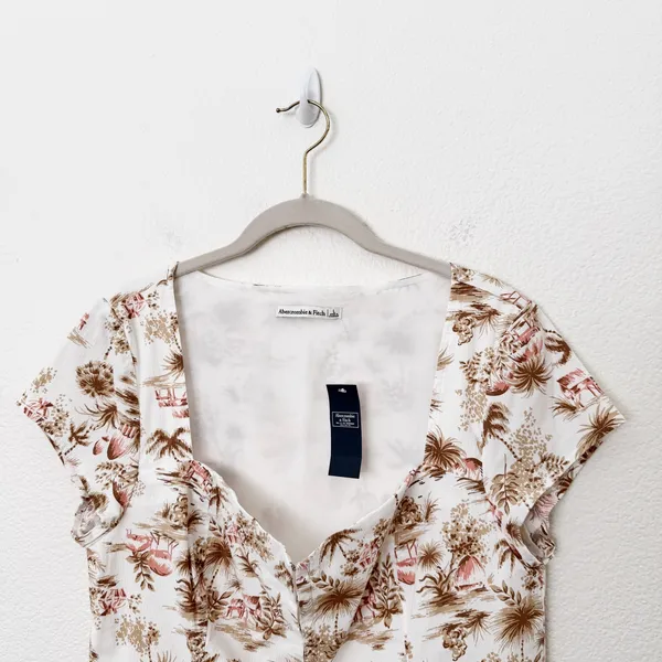 [Abercrombie & Fitch] Tropical Toile Print Sweetheart Neck Crop Top Size Large L - Image 5