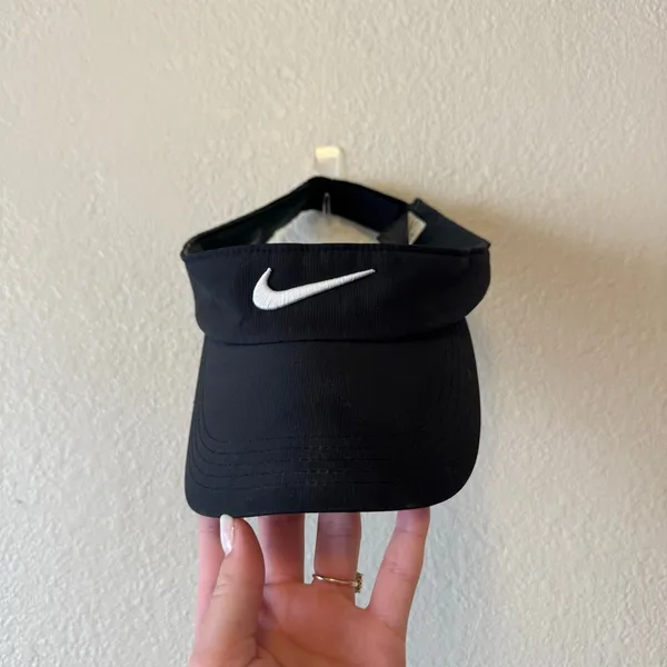 Nike Dri-FIT Black White Swoosh Adjustable Visor Hat One Size - Image 2
