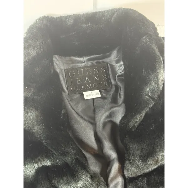Guess Jeans Glamour faux fur Glam black statement‎ coat Y2K Women’s L Italy - Image 4