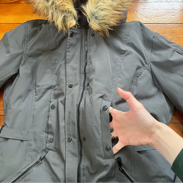 Gray Parka with Faux Fur Hood - Image 5